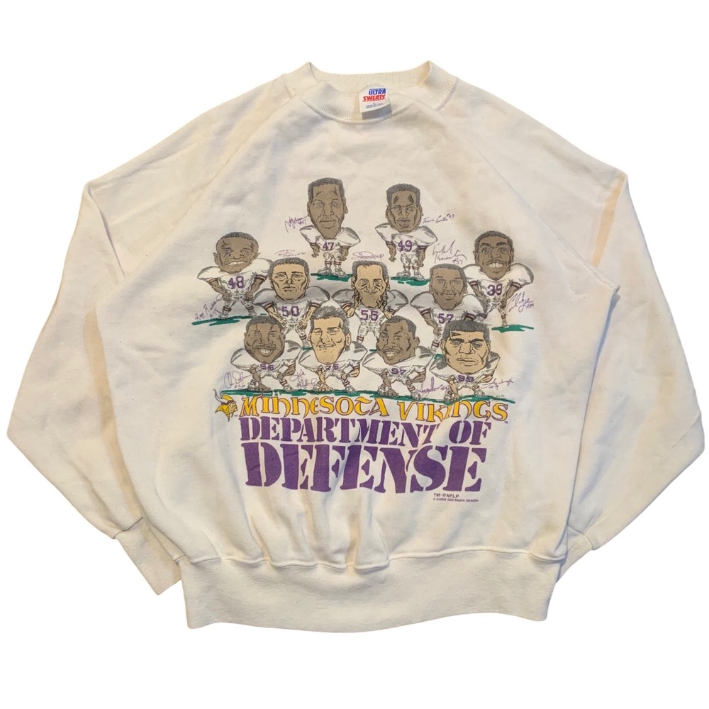 Vintage Minnesota Vikings Sweatshirt Chris Doleman Department of Defense White L